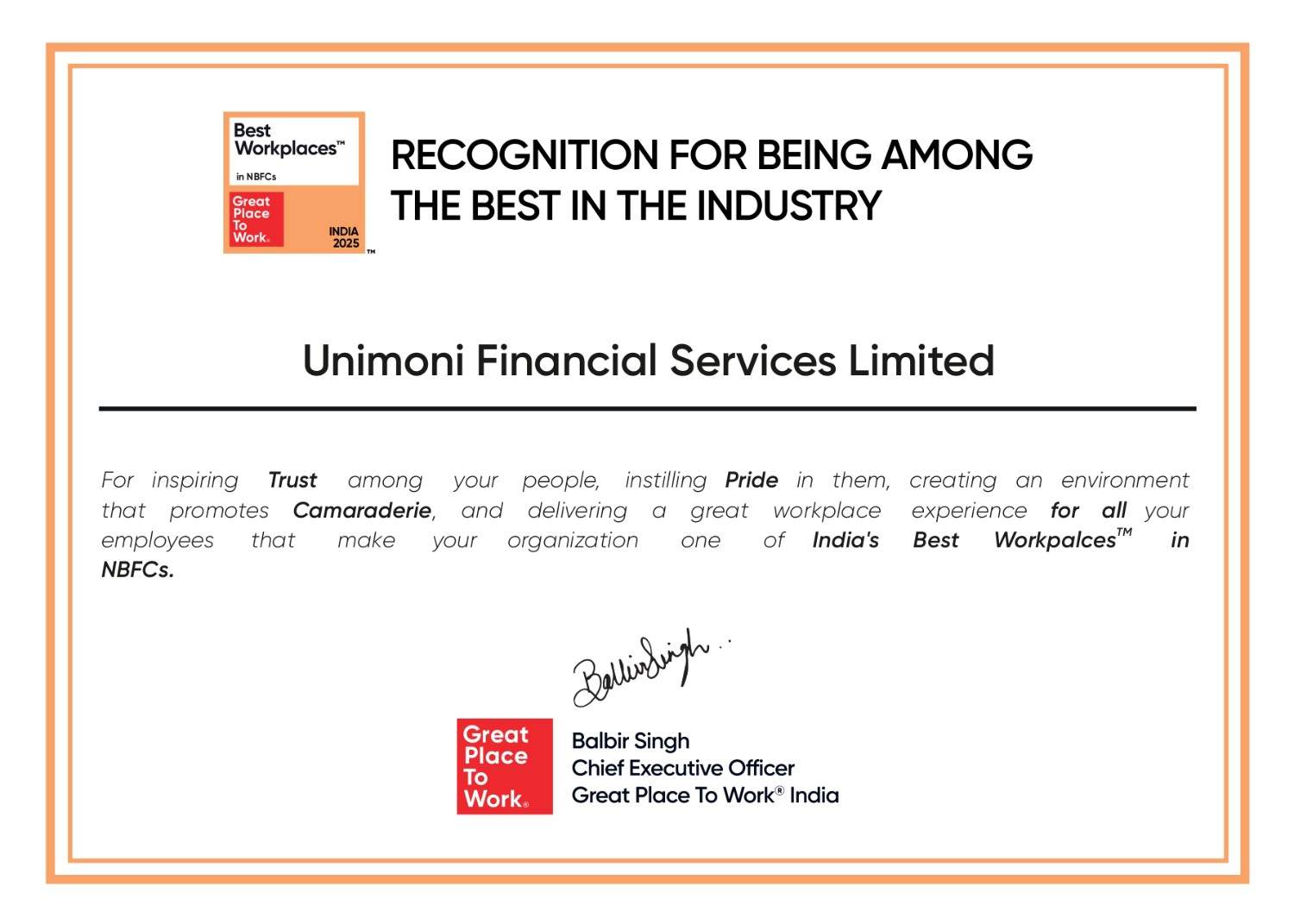 India’s Best Workplaces TM in NBFC 2025