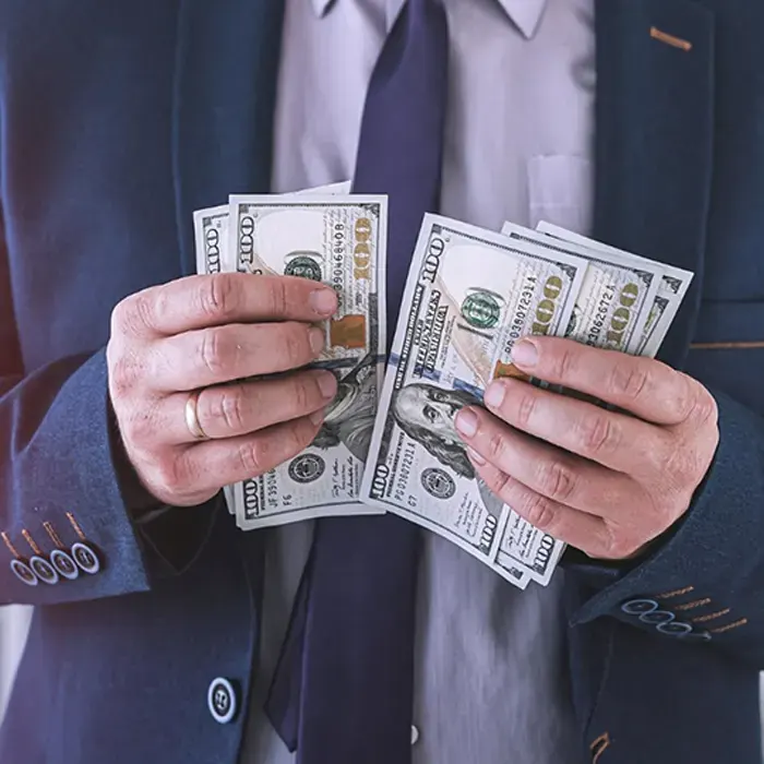 a hand holding foreign currency dollar