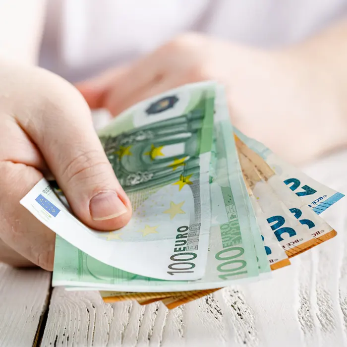 a hand holding foreign currency euro